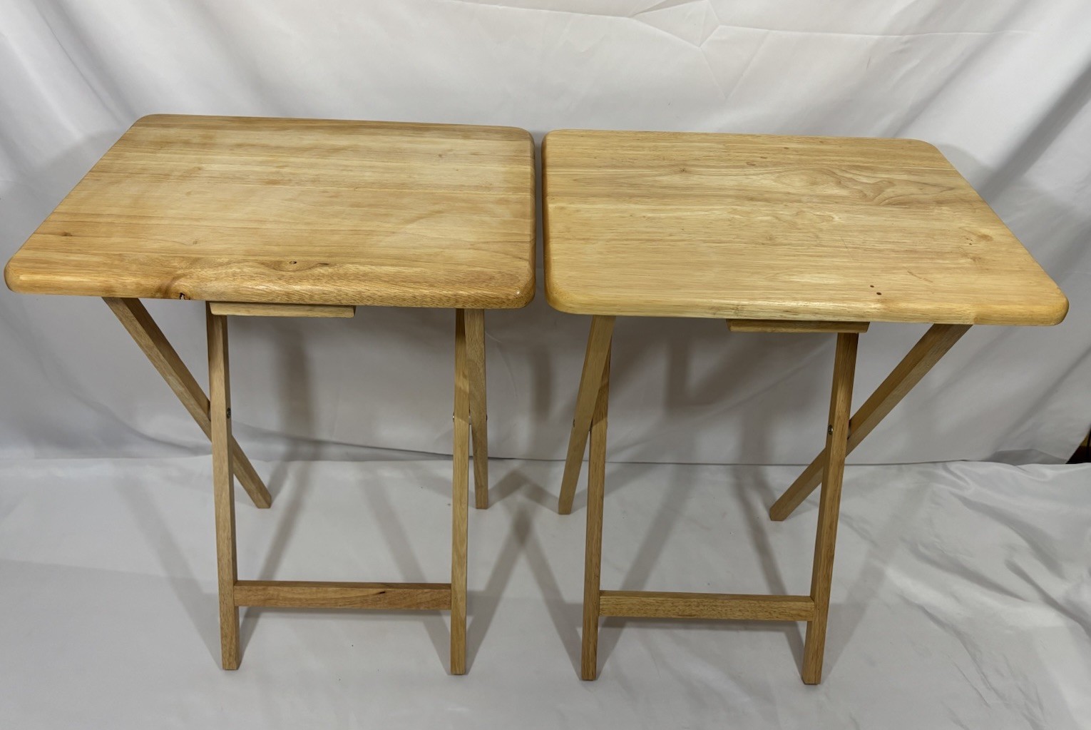 Vintage Set of 2 Solid Wood Folding TV Tray Snack Tables Pair