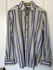 ROBERT GRAHAM Mens Green Purple Striped French Cuff Long Sleeve Button Up Large