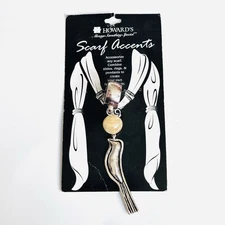 VTG Brushed Silver Bird Scarf Slide Ring Ivory Cream Stone Accent Cottagecore