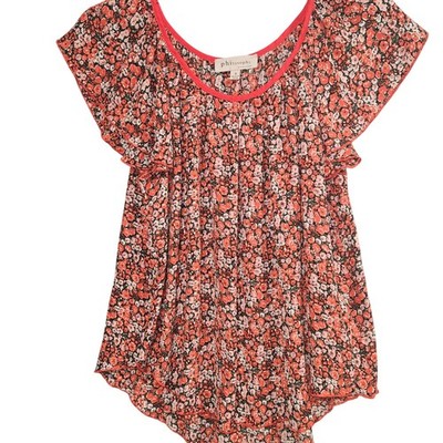 Philosophy Republic Clothing Red Floral Flutter Sleeve Scoop Neck Blouse Small