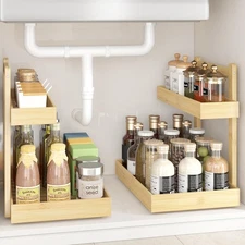 Under Sink Organizer - 2-Tier Pull Out Cabinet Organizer Vertical Slide Out Sink