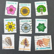 Singapore Flowers & Marine Life 9 Used Stamps