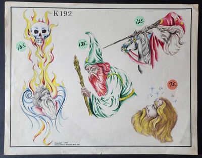 ORIGINAL 1984 VINTAGE Shop Used Kari Barba Spaulding & Rogers Tattoo Flash Sheet