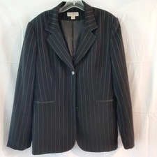 John Meyer Of Norwich Black White Pinstripe 3 Button Lined Blazer Women's Sz 14