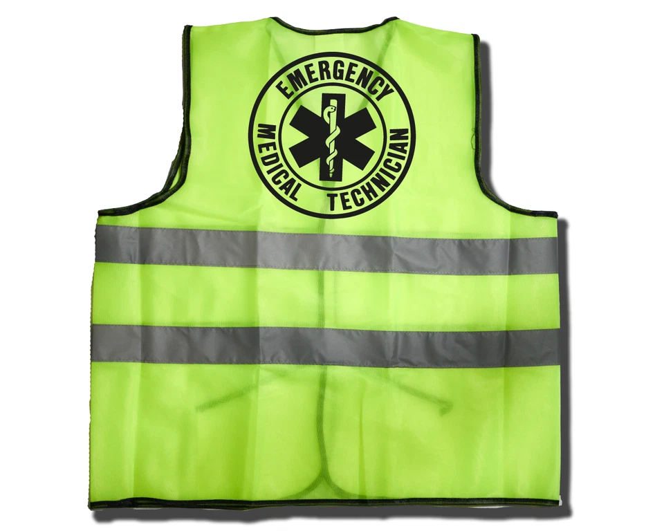 PERSONALIZED EMT Emergency Services Safety Vest Reflective Yellow w/Pockets - Image 2 of 4