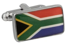 Republic of South Africa Flag Pair Cufflinks Wedding Gift Box & Polishing Cloth