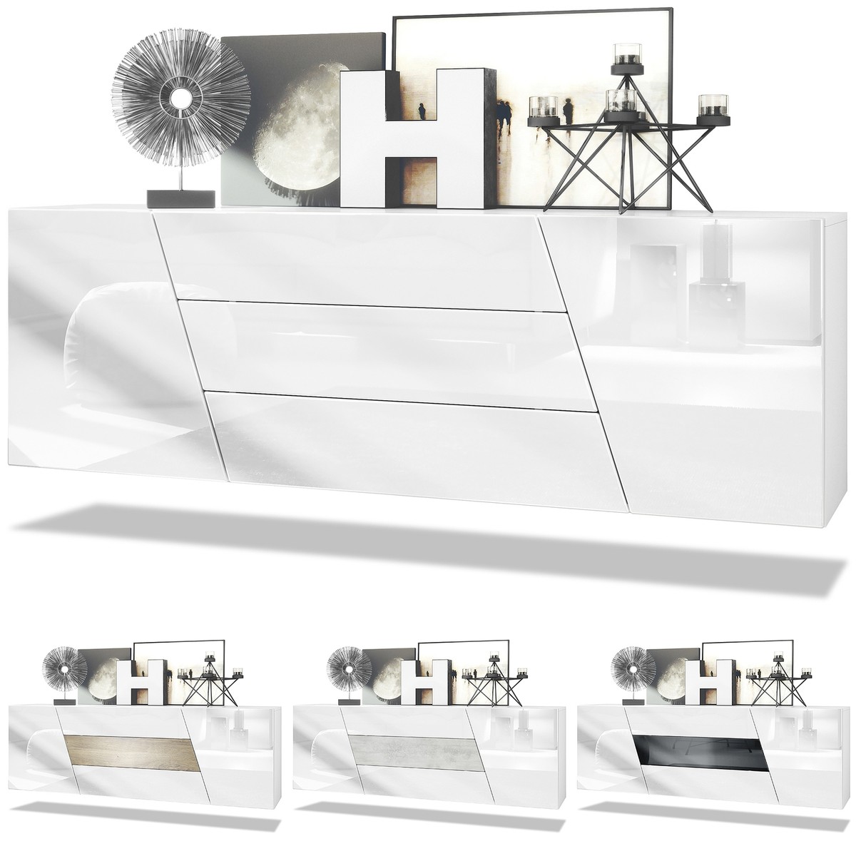 Sideboard Kommode Anrichte Schrank Houston hängend Weiß matt