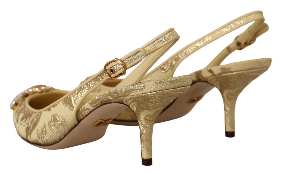 DOLCE & GABBANA Shoes Gold Crystal Slingbacks Pumps Heels DOLCE & GABBANA Shoes Gold Crystal Slingbacks Pumps Heels