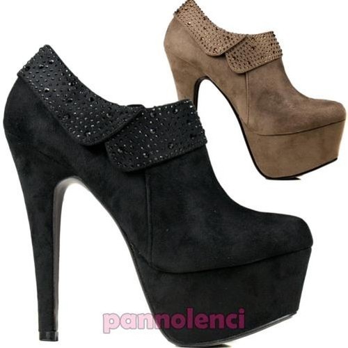 Botines Mujer Botines de Ante Plataforma Tacón Alto Pedrería DD5083-29 |  eBay