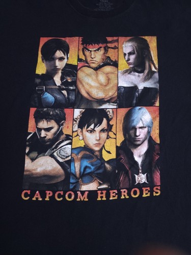 CAPCOM HEROES T-Shirt Mens Large Black Graphic Tee Chun Li Ryu Dante Vintage Sty - Picture 2 of 4