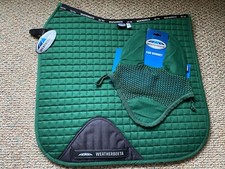 Ensemble coussin de selle de dressage vert Weatherbeeta Prime Hunter + bonnet d'oreille complet