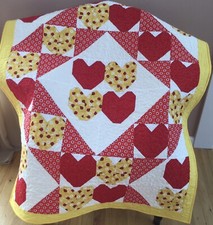 Hearts Quilt. 37X49. Red/White/Yellow. Unisex Quilt.