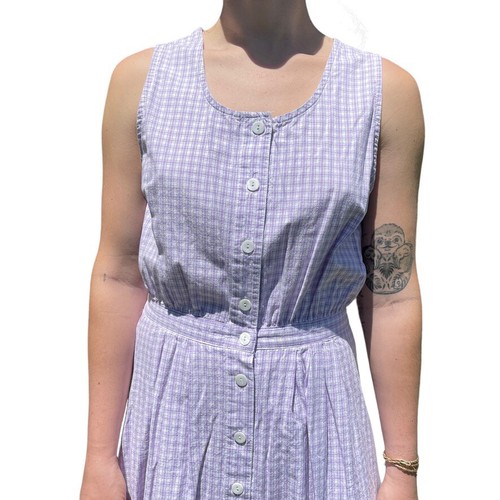 Vintage 1990s Lavender Purple Checkered Gingham Cottagecore Maxi Dress Sz M - Picture 7 of 8