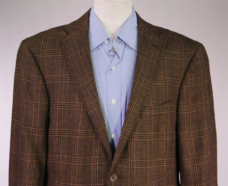 Спортивное пальто блейзер Arnold Brant коричневое черное клетчатое кашемировое норковое 2-Btn 42S - Изображение 3 из 4