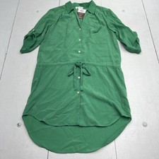 Glam Green Tie Waist Button Front Shirt Dress Women’s Size Small*