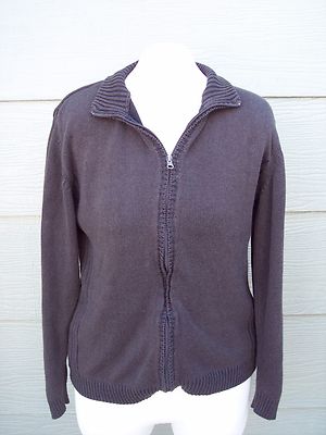 Vintage XG Mens Cardigan Zip Sweater Sz L Brown Full Zipper Knit