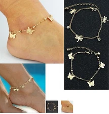 Rose Gold Butterfly Bells Pendant Chain Anklets Bracelet Foot Ankle Jewelry S16