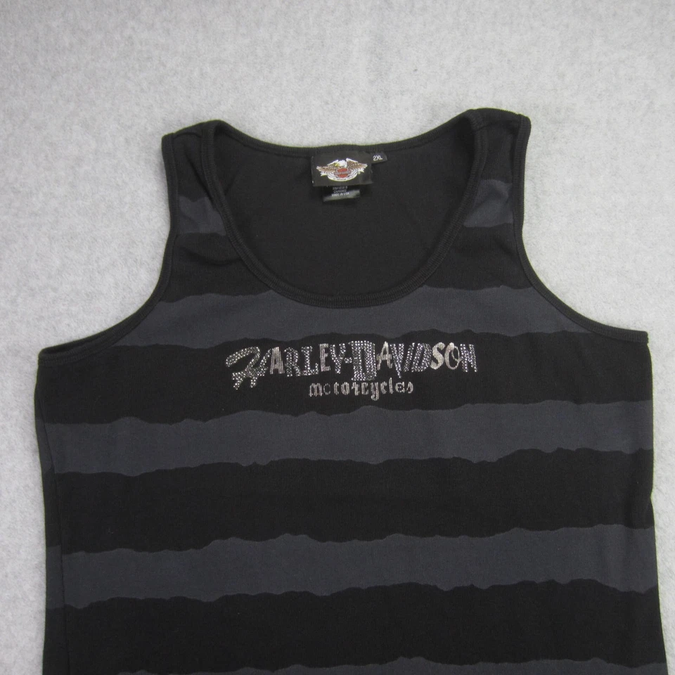 Camiseta sin mangas Harley Davidson para mujer 2XL negra gris a rayas elástica con joyas EE. UU. Foto 2 de 4