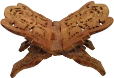 Vintage Hand-Carved Wood Folding Book Holder or Display Stand India #1