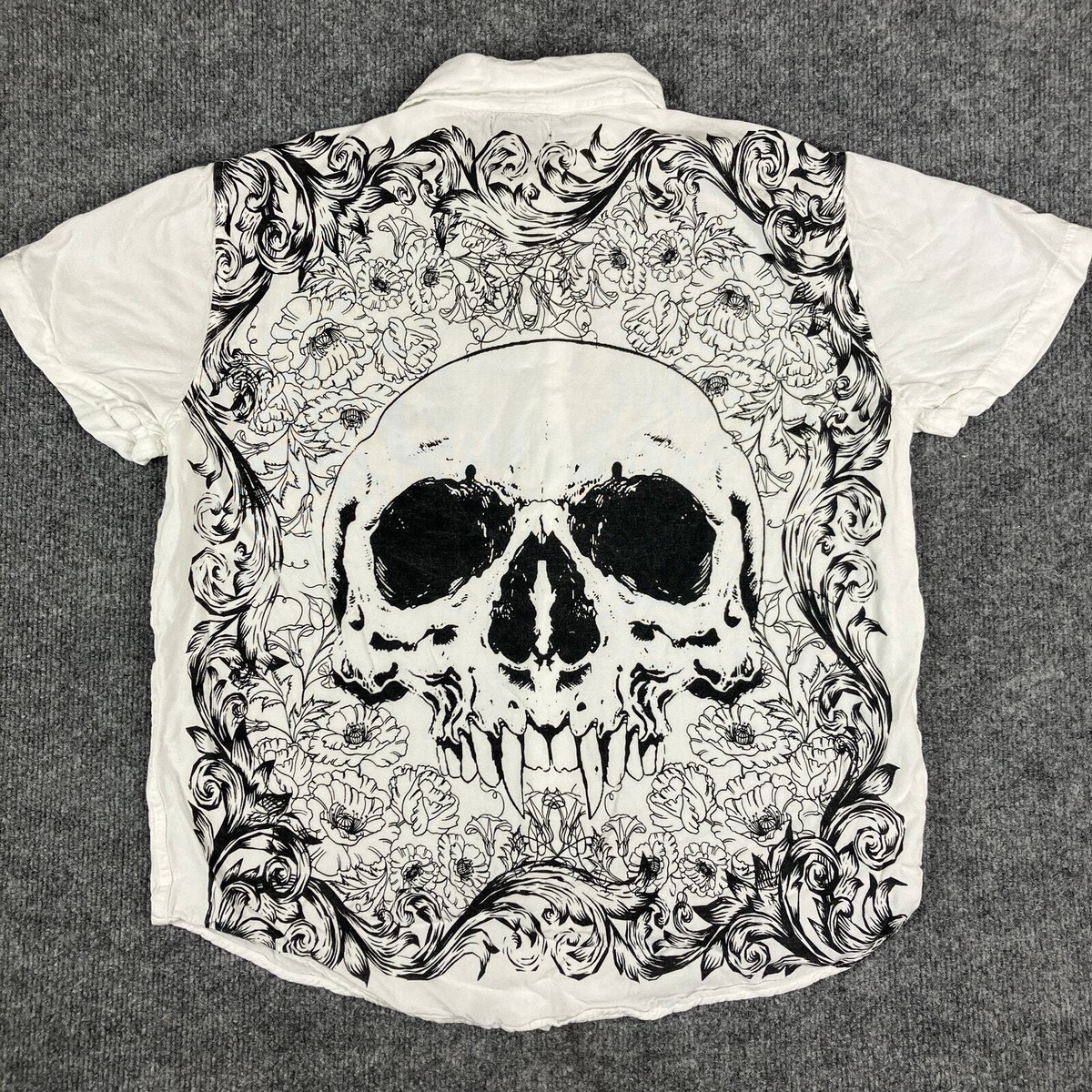 Hot Topic Shirt Womens Large White Skull Graphic Button-Up