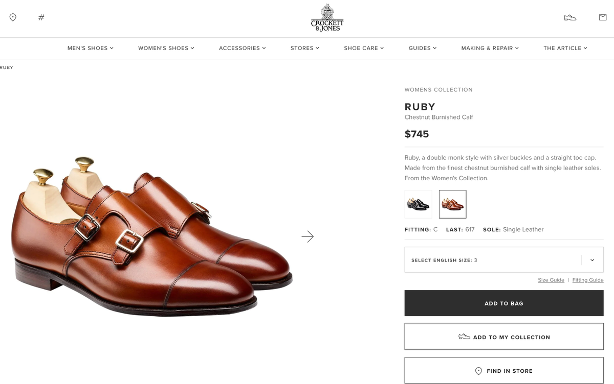 RARE | $745 WOMENS CROCKETT & JONES RUBY 50 C 5.5 DOUBLE MONK 