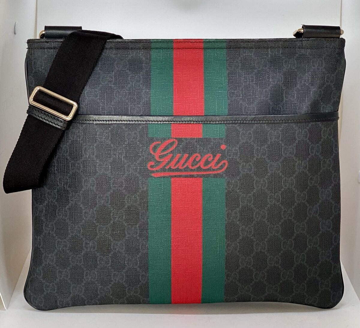 GUCCI GG Plus Monogram Web Crossbody Messenger Bag / D300 GUCCI GG Plus Monogram Web Crossbody Messenger Bag / D300