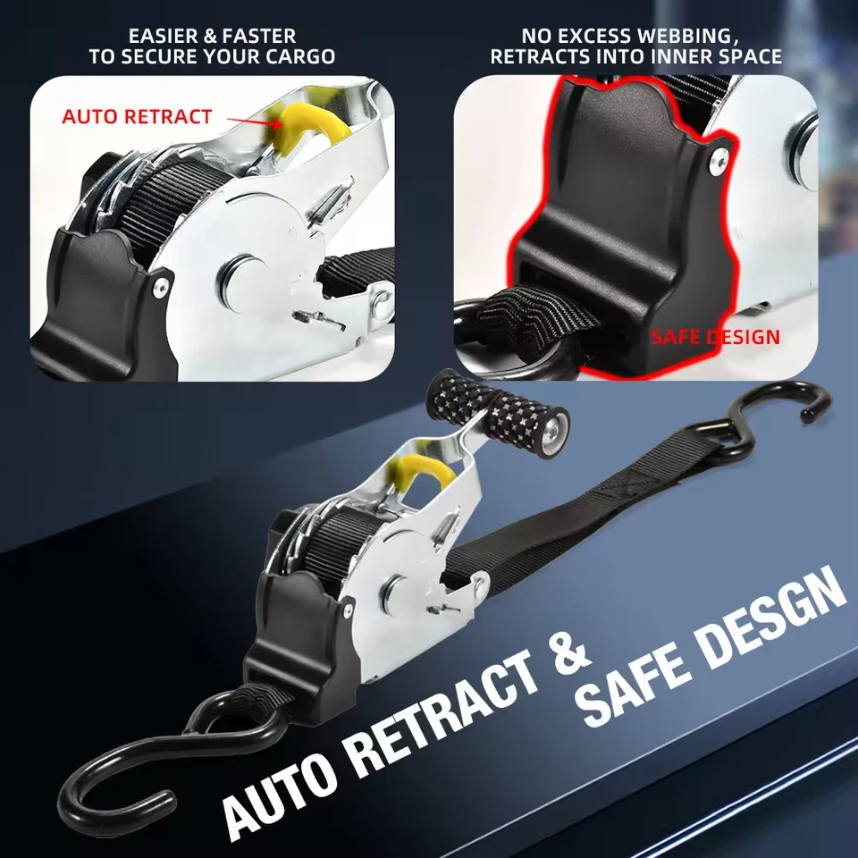 🔥 Correa de trinquete retráctil automática 1" x 10' | 1500 lb resistencia a la rotura | resistente Foto 3 de 4