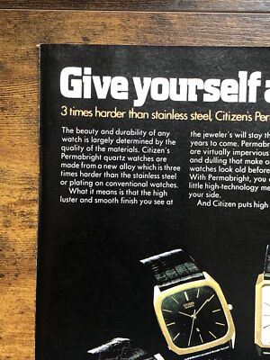 1981 Citizen PermaBright Quartz Watch PRINT AD Give Yourself Hard