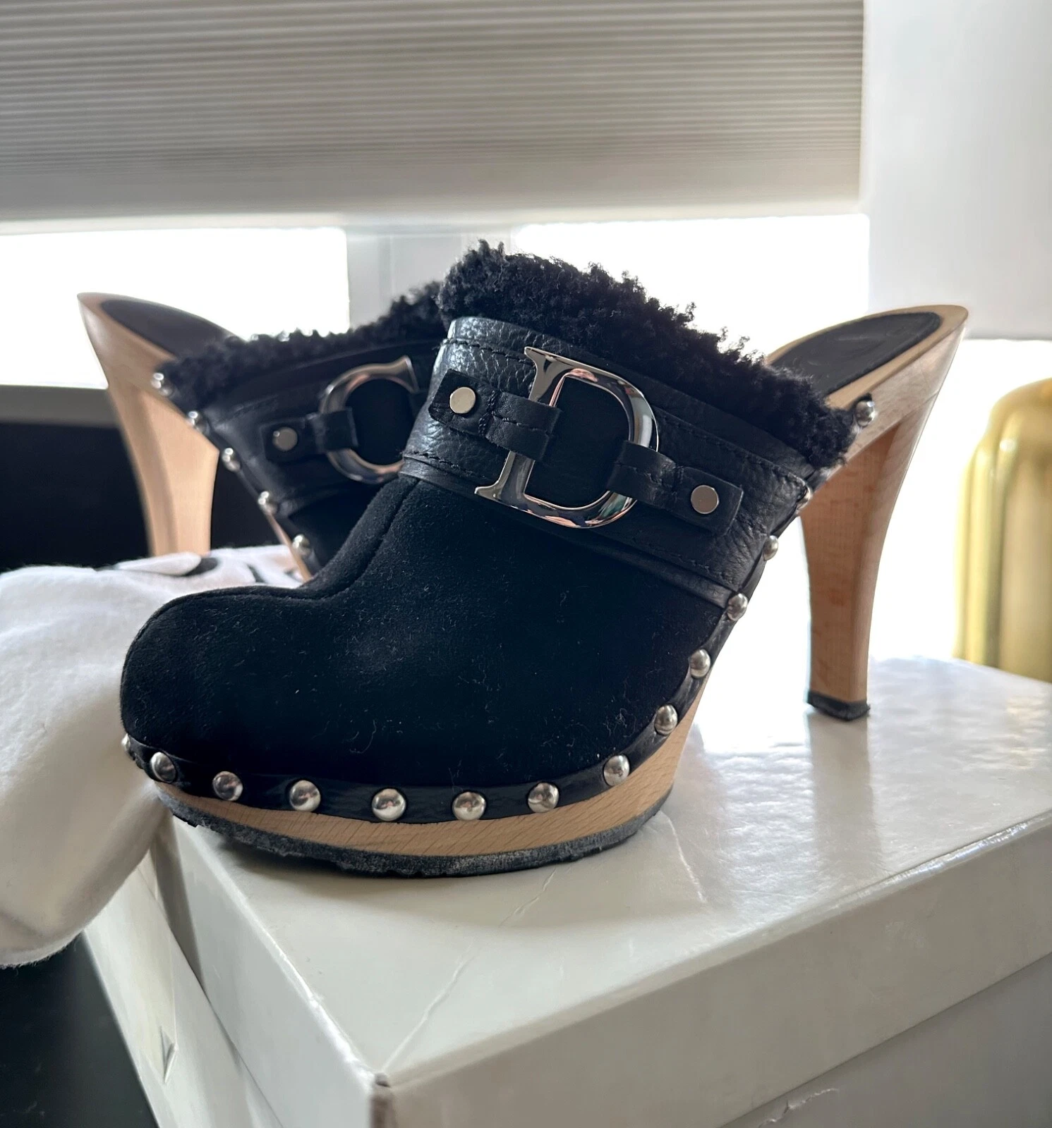 CHAUSSURE SABOTS FOURRURE CHRISTIAN DIOR noir Ice Cannage TAILLE   EU 37,5/US 7