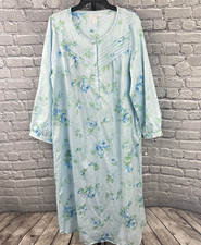Carole Hochman Women's Blue Floral Print Long Nightgown Size M Silky Grannycore