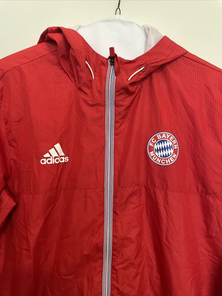 Adidas FC Bayern Munchen Full-Zip Hoodie Windbreaker Jacket Red Mens Size 100cm - Image 2 of 4