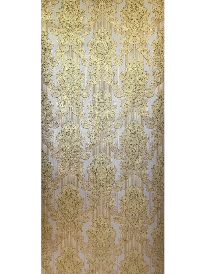 Papel Pintado Doble Rollo Victoriano Vintage Retro Damasco Oro Amarillo Texturizado Foto 2 de 4