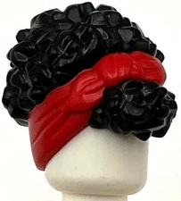 Lego New Black Minifig Hair Coiled Pulled Up with Molded Red Head Wrap Part