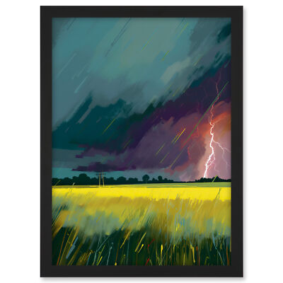 Lightning Strike Over an Open Countryside Field Framed Wall Art Picture Print A3
