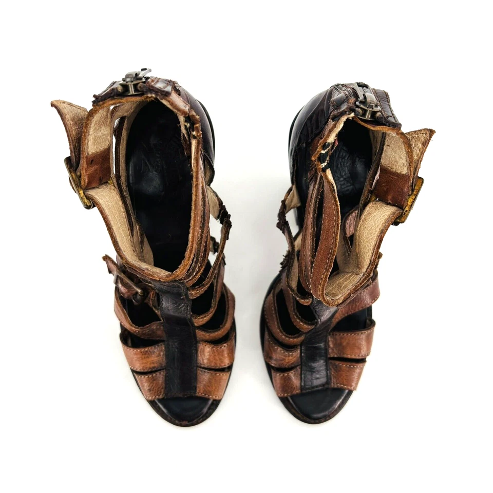 Sandalias botín de tacón de 3” Freebird Steven Gladiator de cuero marrón FB-Breez para mujer Foto 3 de 4