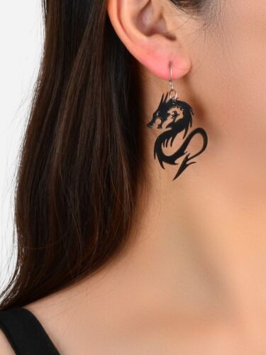 Punk Style Dragon Pendant Earrings Edgy Dangling Rocker Chic Gothic Ear Jewelry - Picture 1 of 12