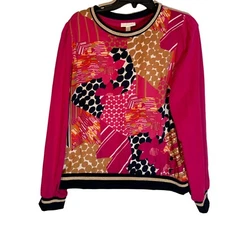 Charter Club Women's Long Sleeve Patchwork Print Top Size L