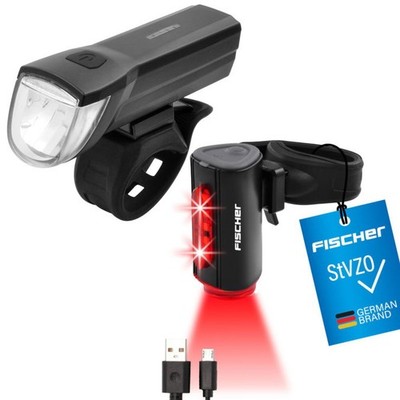 FISCHER TWIN Akku Fahrrad-LED USB Beleuchtungs-Set 30 Lux 360 Grad Rückleuchte