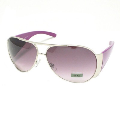 Women's Sunglasses Thick Round Oversized Pilot Shades Silver Purple UV400