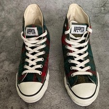 A BATHING APE x Harris Tweed Lace Up High Cut Plaid Sneakers Olive/Red US8