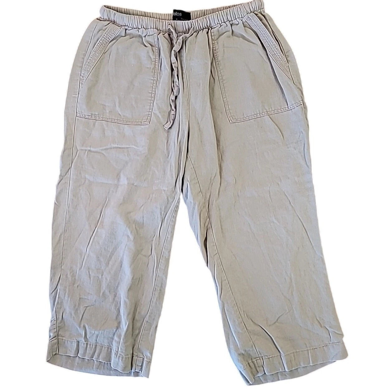 Ellos Linen Capri Pants 12 Beige Cottagecore EUC