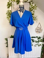 AX Paris Blue Belted Mini Dress UK 10 – Short Sleeve Skater Style Party Outfit