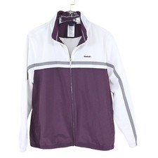 Vintage Reebok Track Jacket White Purple Gray Stripe Full Zip Athleisure Sports