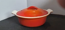 DESCOWARE FE 14 Cast Iron Enamel FLAME ORANGE Small Oval Casserole Dish with Lid