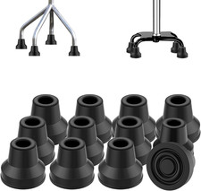 Quad Cane Tips 12 Pack Rubber Non Slip Replacement Feet for Walking Canes