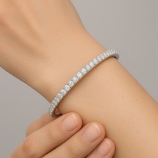 14K White Gold Diamond Tennis Bangle Bracelet 6 CT  Treated Diamonds | Certified