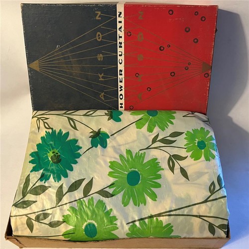 Vtg JAKSON Shower Curtain Botanica Mid Century Floral w/ Original Box Rare AS IS