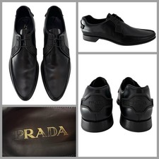 Prada Brushed Spazzolato Leather Dress Shoes Men Sz 11 US 10 UK Black 2EG394 YGI