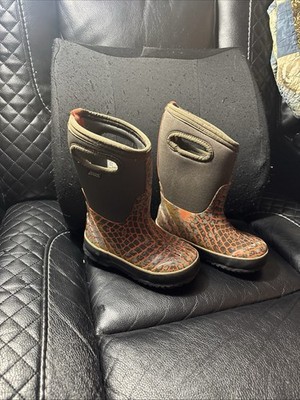 Bogs Boots Classic  Waterproof Brown Orange Web Kids Size 10 Winter Rain Boots