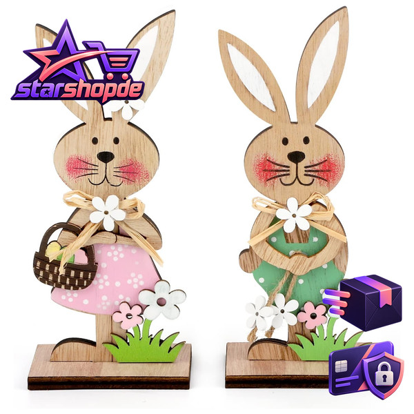 Osterhase Holz Deko 2Er Set Aufsteller FüR Ostern Garten Dekoration-image